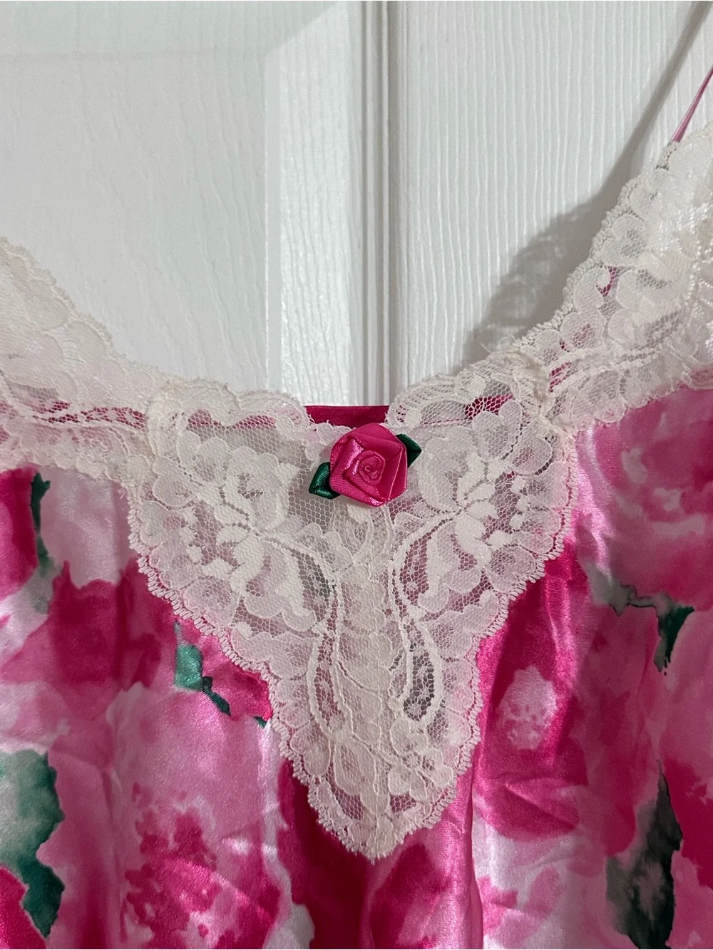 Vintage Inner Most Floral Satin Chemise Nightgown Lace Pink